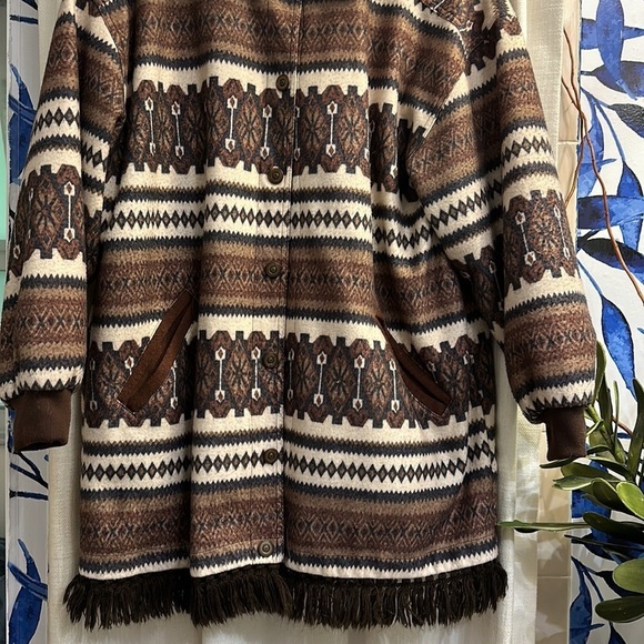 Vintage Current Seen Polyester & Cotton Brown Fringed Jacket Aztec Stripe - Picture 3 of 9